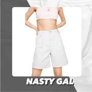 EUC Nasty Gal High Waisted Longline Denim Mom Shorts